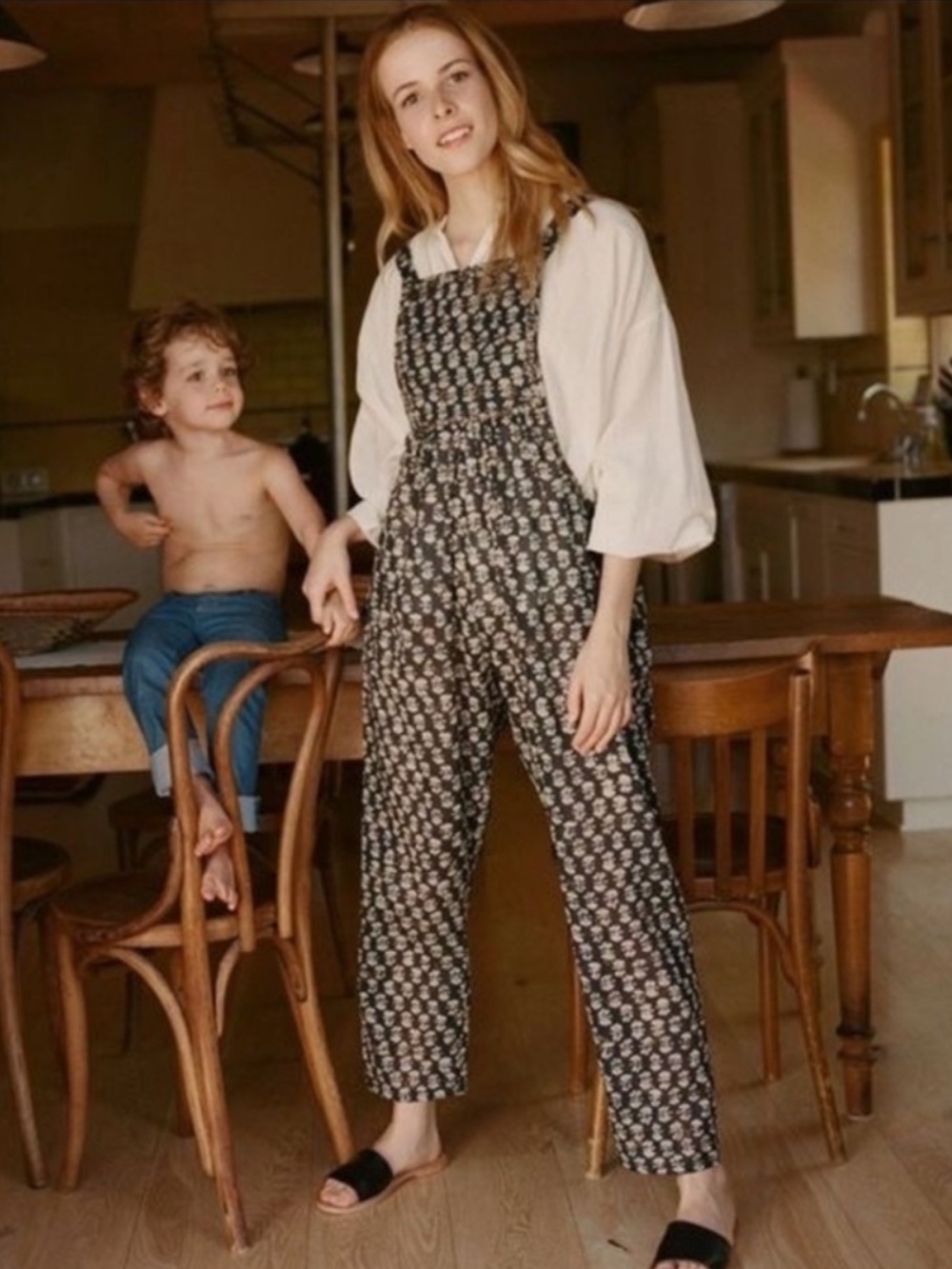 Doen Black Floral Shaanti Block-Print Overalls Jumpsuit | Small - Picture 1 of 15